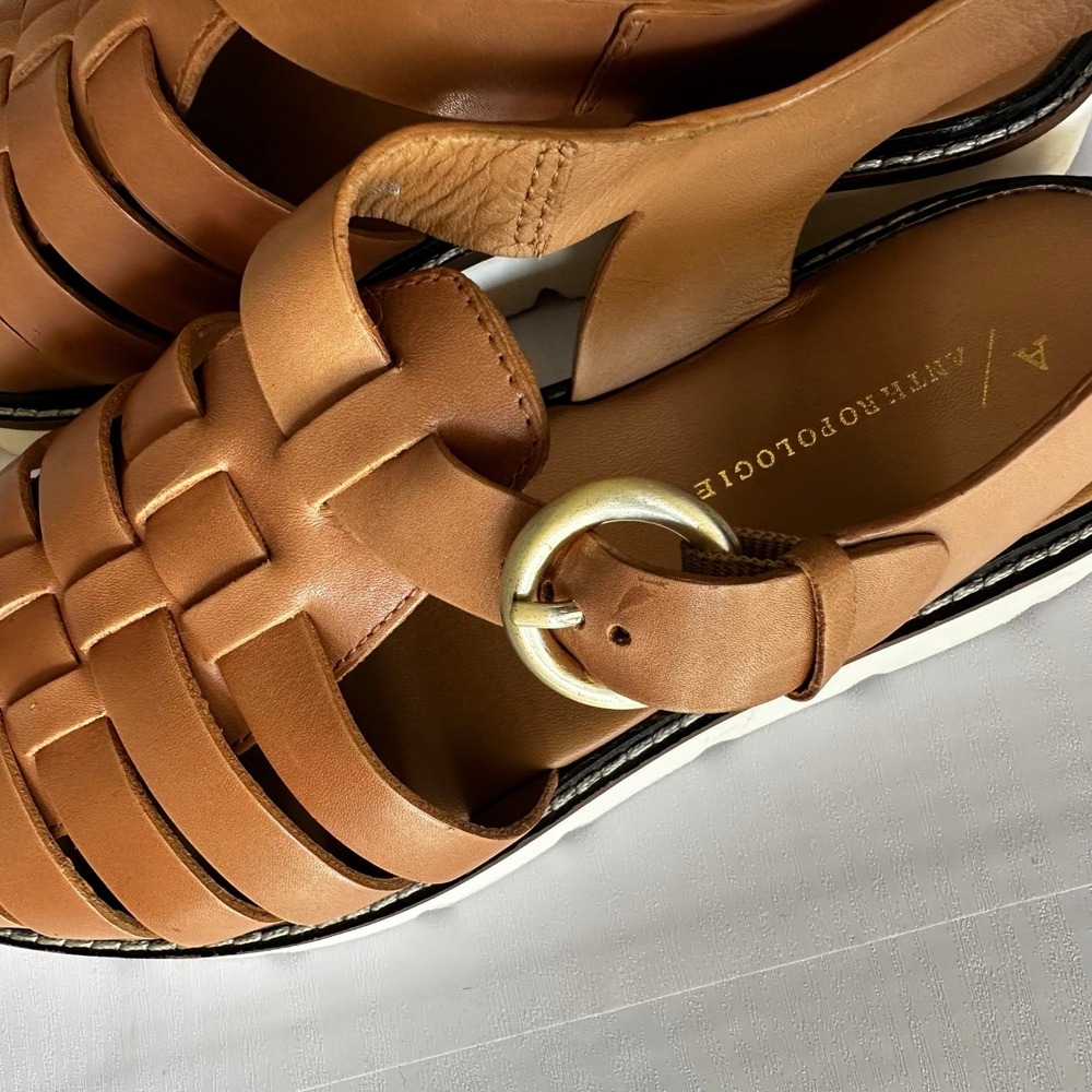 Anthropologie Sandals Woven Leather Fisherman Sport Platform Cognac Size 8-8.5 - Picture 3 of 7